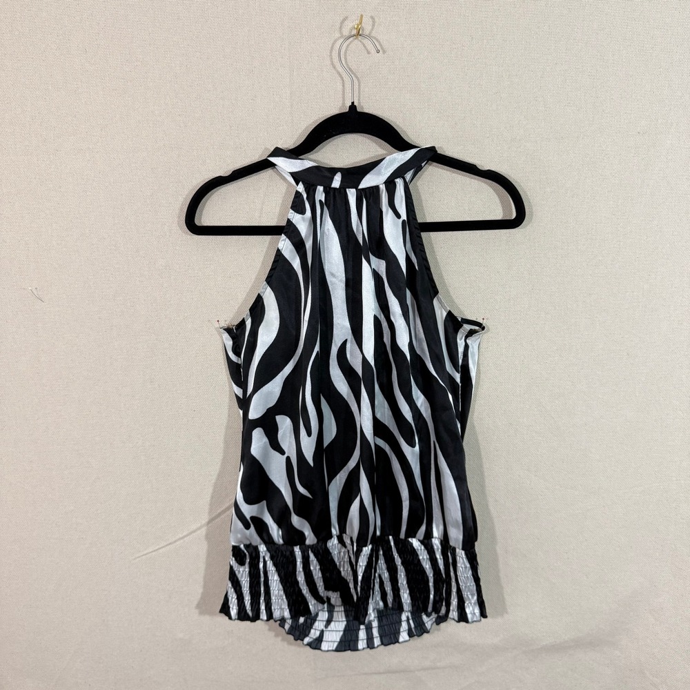 Charlotte Russe Zebra Print Halter Top Black White Satin Smocked Waist Medium